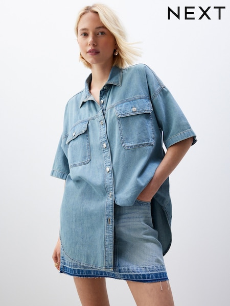 Green Tinted Short Sleeve Denim 100% Cotton Shirt (362905) | €11