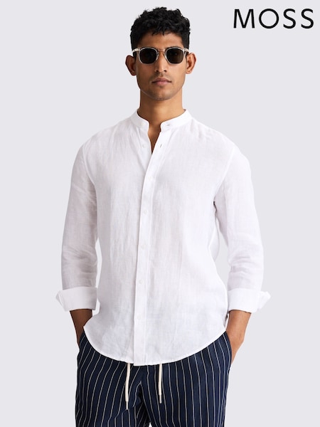 MOSS Tailored Fit 100% Linen Grandad Collar Shirt (363118) | €95