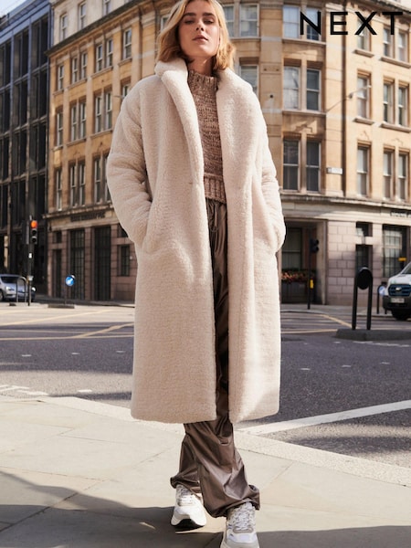 Winter White Teddy Borg Long Coat (363625) | €28