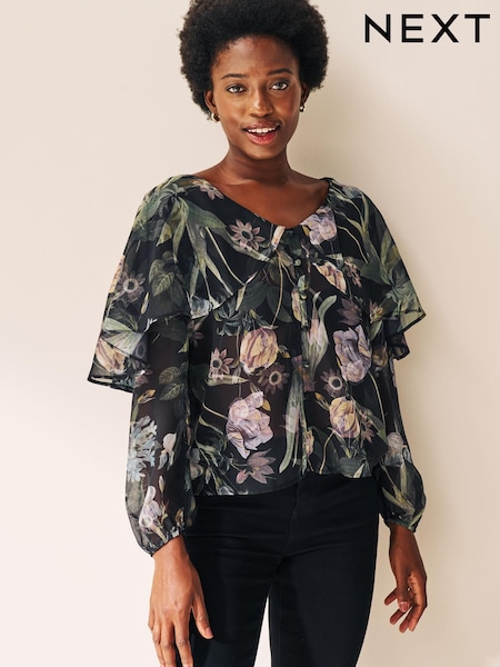 Green Floral Cape Long Sleeve Blouse (363662) | €12