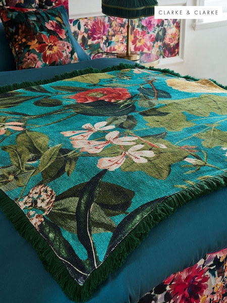 Clarke & Clarke Green Passiflora Printed Throw (363713) | €89