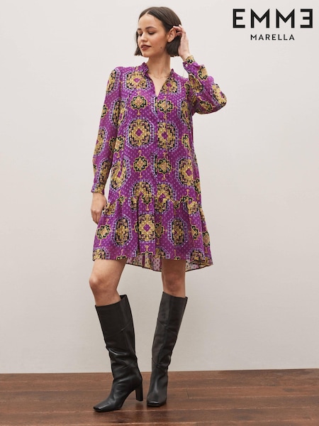 Emme by Marella Purple Bormida Printed Mini Tiered Dress (364203) | €115