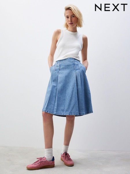 Mid Blue Pleated Knee Length Denim Skirt (364213) | €20.50