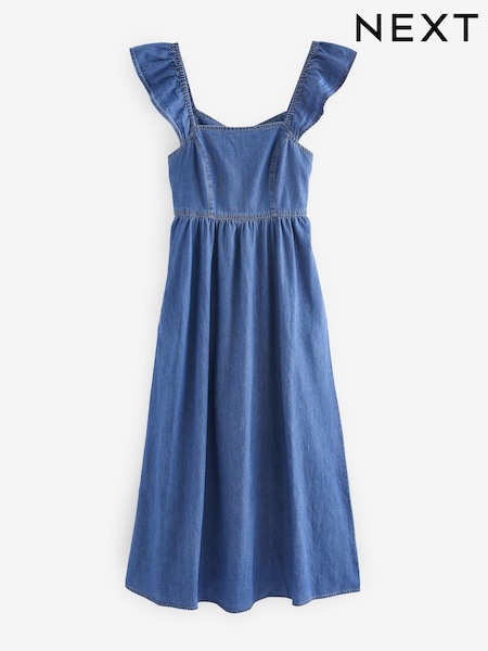 Mid Blue Flutter Sleeve Lightweight Denim Midi 100% Cotton Dress (364292) | €27
