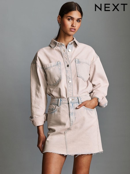 Pink Tint Denim Raw Hem 100% Cotton Mini Skirt (364299) | €8