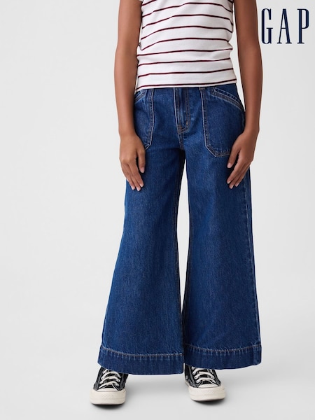 Medium Wash - Gap High Rise Stride Wide-leg Ankle Jeans (5-13yrs)