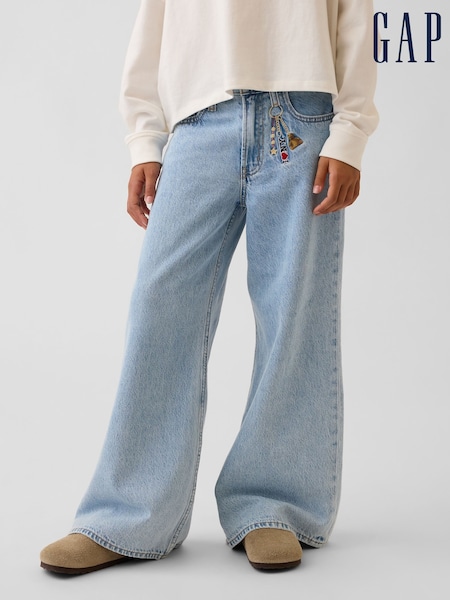 Lavado claro con llavero - Gap Bajo Rise Embroidered I Heart Ny Baggy Jeans (5-13yrs)