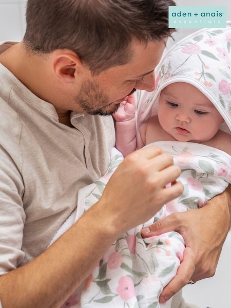 aden + anais Pink 100% Cotton Muslin Backed Hooded Towel Set (364562) | AED186