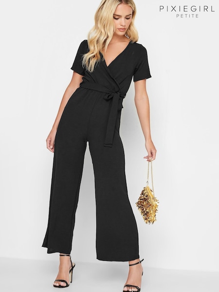 PixieGirl Petite Black Crepe Belted Wrap Jumpsuit (364873) | € 11