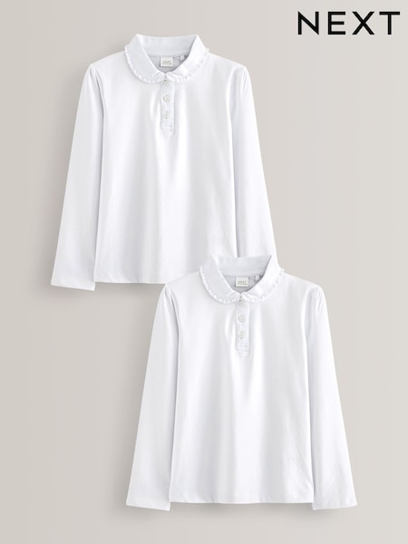 Blanco - Cotton stretch Long Sleeve Frill Collar School Polo Tops 2 Pack (3-14yrs) (364877) | 14 € - 26 €