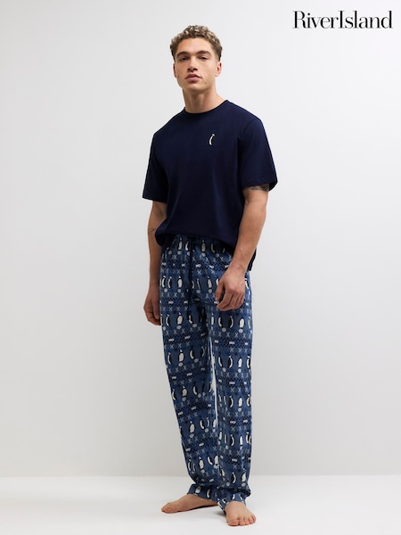 Blue - Regular River Island Fairisle Penguin Pyjamas Set