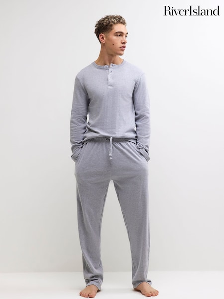 رمادي - Regular River Island Textured Henley Loungewear Set