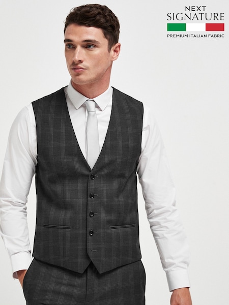 Charcoal Grey Waistcoat Signature Tollegno Fabric Slim Fit Suit (366105) | €9