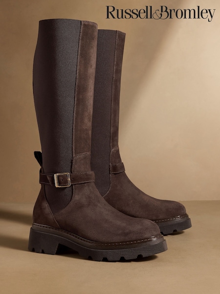 Brun semsket skinn - Russell & Bromley Mysty Knee High Boots