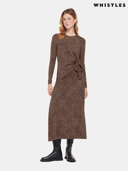 Whistles Coffee Bean Tie Brown Jersey Dress (366362) | €72