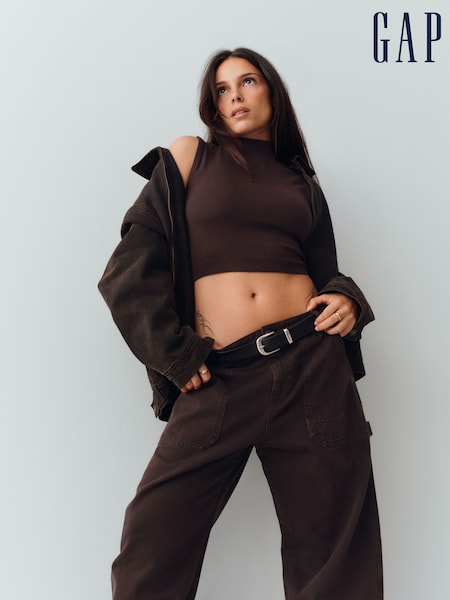 Dark Brown - Gap Mid Rise Barrel Utility Ankle Trousers