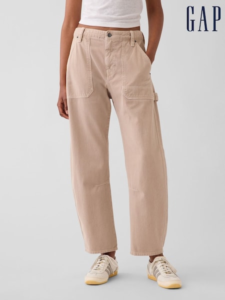 Beige - Gap Mid Rise Barrel Utility Ankle Trousers