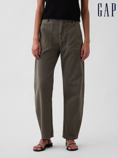 Green - Gap Mid Rise Barrel Utility Ankle Trousers