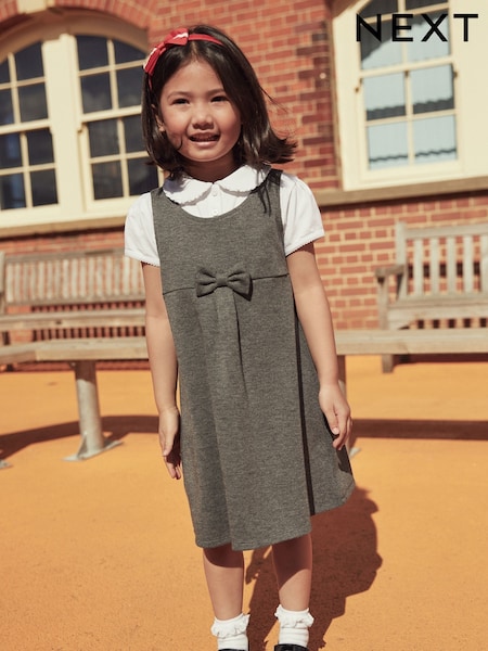 Grå - Jersey Stretch Bow School Pinafore (3-14yrs) (366661) | kr160 - kr240
