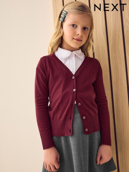 Burgundy Red Cotton Rich School V-Neck Cardigan (3-16yrs) (367032) | AED41 - AED66