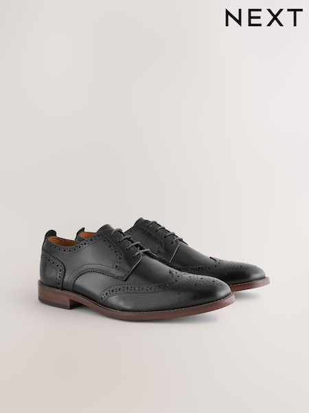 Black Standard Fit Leather Contrast Sole Brogue Shoes (367095) | AED271