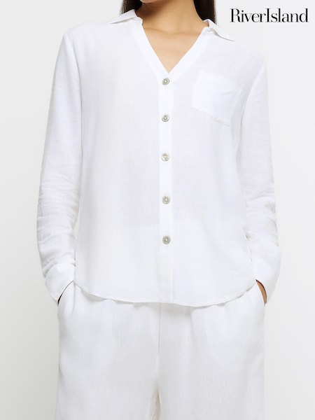 River Island White Linen Regular Shirt (367612) | €17.50