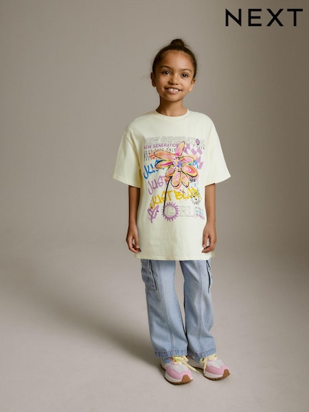 Cream Graffiti Flower Oversized Embellished Graphic T-Shirt (3-16yrs) (367774) | €7.50 - €10.50
