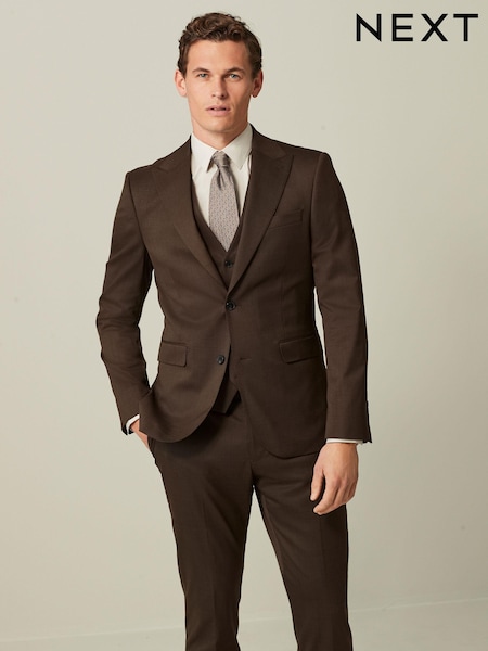 Brown Slim Fit Wool Blend Suit Jacket (368380) | €11
