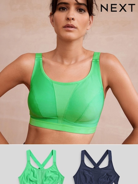 Green/Navy Blue Active Sports High Impact Crop Tops 2 Pack (368514) | €17