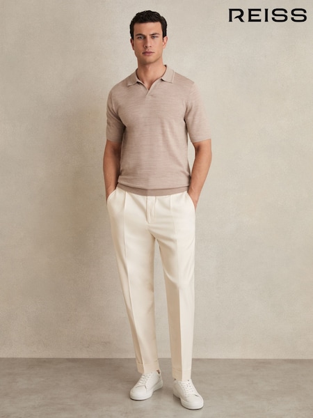 Ecru - Pantaloni cu șnur și croi lejer Pantaloni cu tiv răsucit Reiss Brighton (369002) | 1,139 LEI