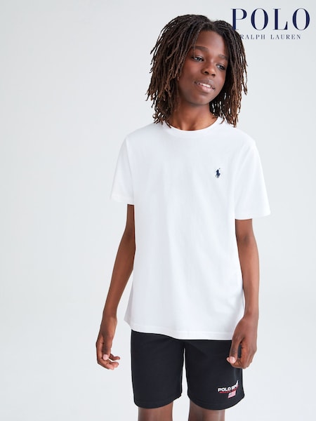 Polo Ralph Lauren White Leather Boys Jersey Crewneck T-Shirt (369116) | €64