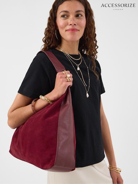 أحمر - حقيبة كتف جلد شمواه من Accessorize