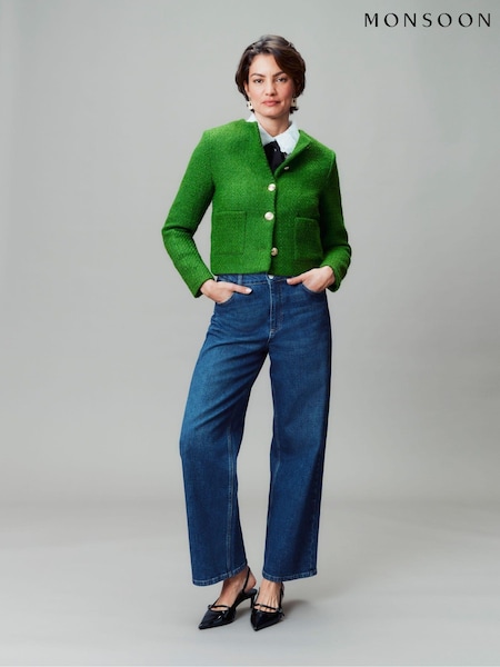 Monsoon Green Maya Tweed Crop Jacket (369343) | €70