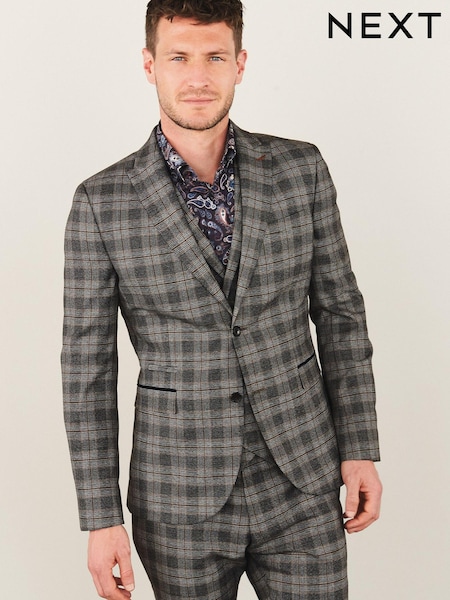 Grey Trimmed Check Suit: Waistcoat (369397) | € 19
