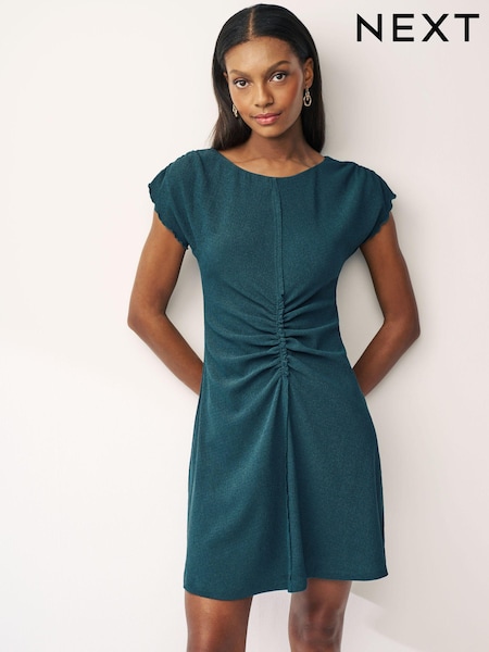 Petrolblau - Strukturiertes Minikleid mit geraffter Vorderseite (369946) | 10 €
