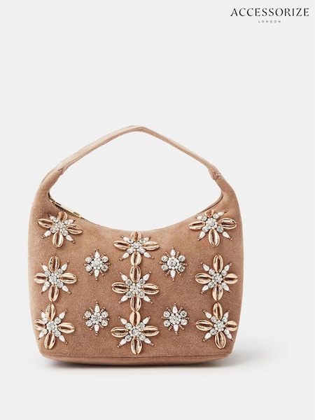 بني - حقيبة يد من الشمواه مزخرفة من Accessorize