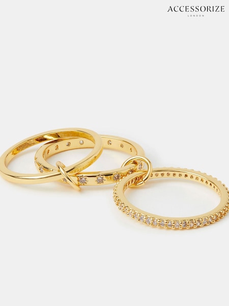 Gold Tone - Accessorize 14ct Plated Star Linked Stacking Ring