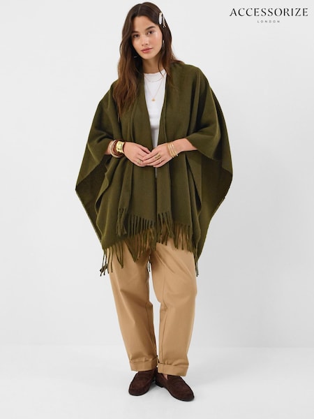 Verde - Poncho de punto con flecos de Accessorize