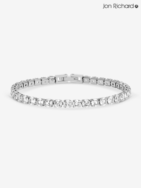 Silver - Jon Richard Plated 4mm Tennis Stainless Steel Bracelet