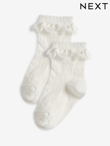 Weiß - 2 Pack Cotton Rich Lace Ruffle Ankle Socks (370200) | 3 € - 4 €