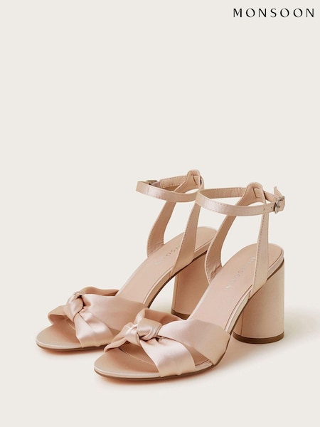 Monsoon Natural Knot Front Block Heel 100% Cotton Sandals (370232) | 161 QAR