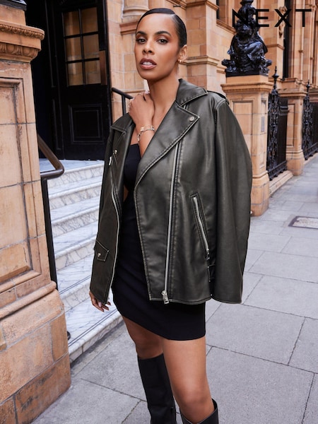 Schwarz - Distressed Faux Leather Biker Jacket (370388) | 24 €