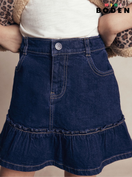Blue - Boden Frill Hem Denim Skirt
