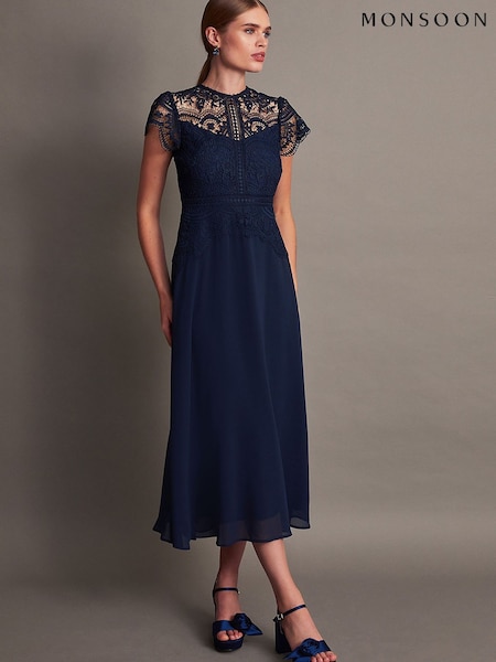Sininen - Monsoon Monica Lace Midi Dress (370732) | €213