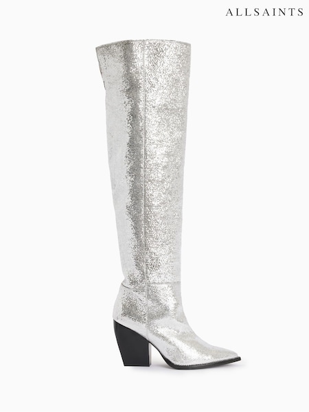 AllSaints Silver Reina Metallic Boots (371167) | 987 QAR