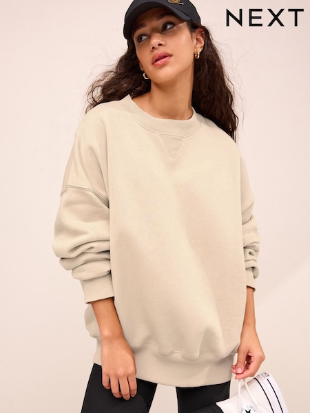 Neutral Oversized Heavyweight Brushed Longline Crew Neck Sweatshirt (371321) | €18