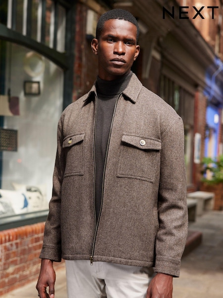 Stone Natural Twin Pocket Quilted Shacket With Zip (372209) | €14