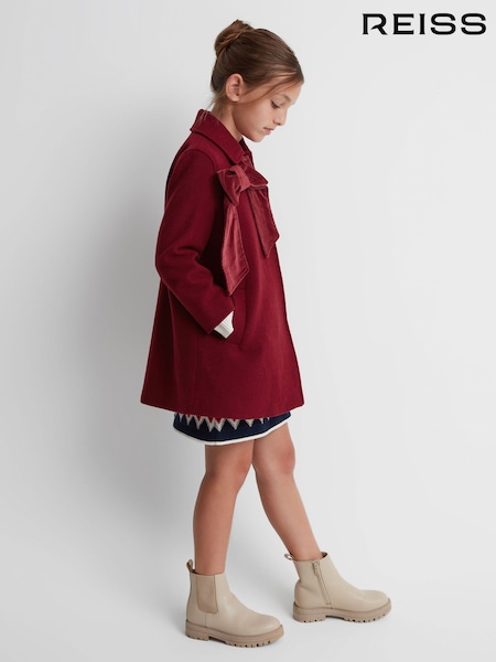 Red - Reiss Valerie Wool Blend Bow Coat