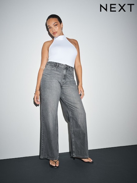 Grey - Hourglass Wide Leg Denim Jeans