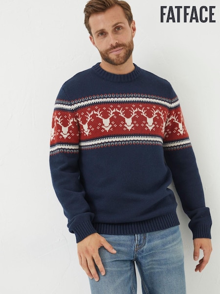 FatFace Blue Reindeer Crew Neck Jumper (373302) | €34